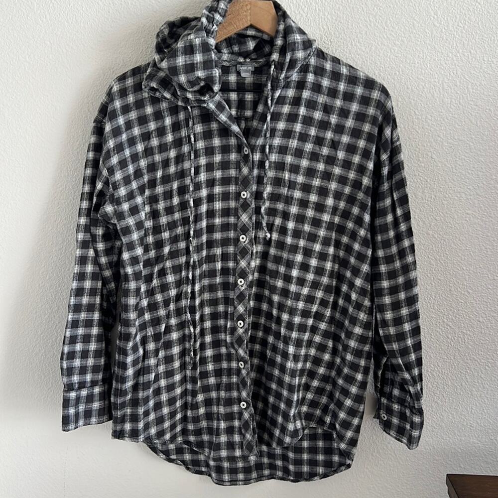 American Eagle Aerie Hooded Plaid Button Front Lighweight Shacket Long Sleeve M